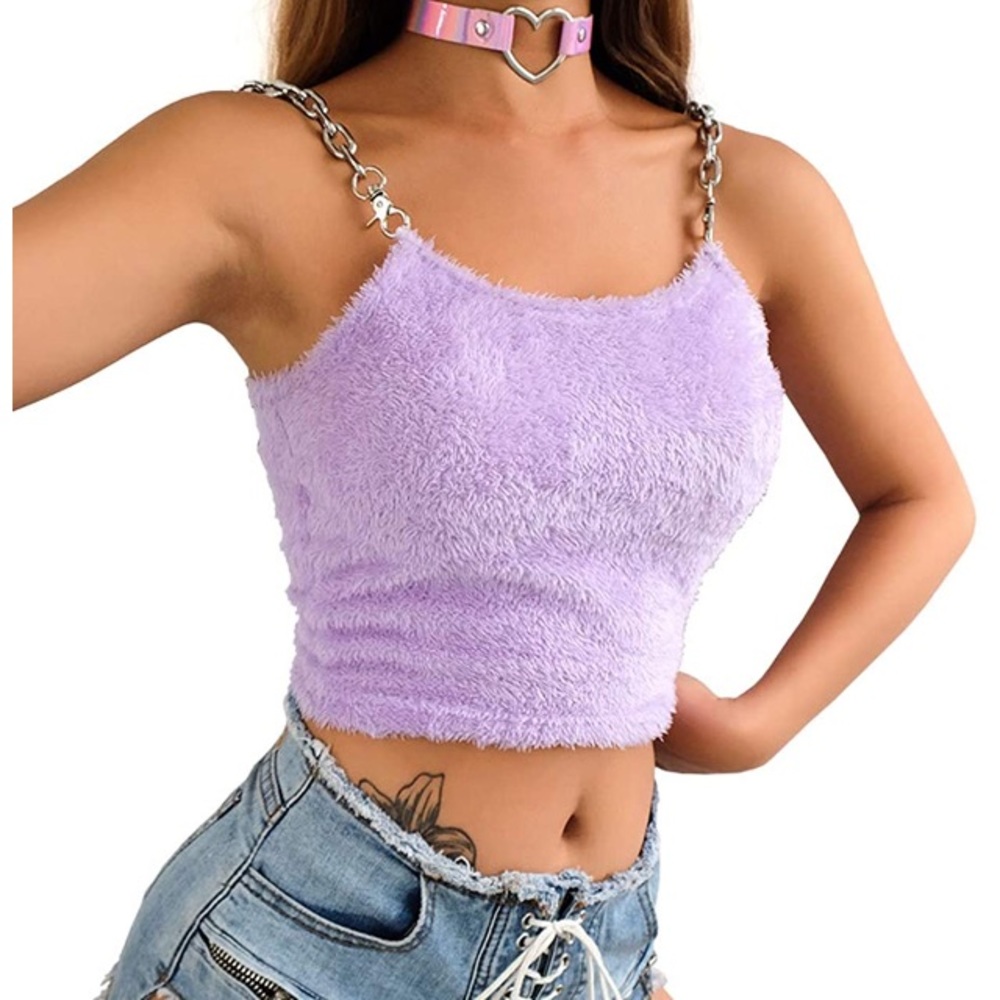 Purple Fuzzy Chain Crop Top Alt Fashion